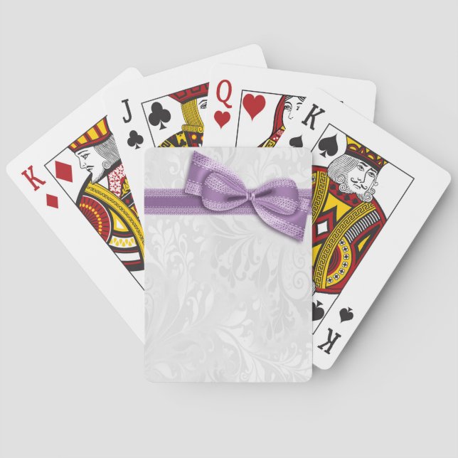 Jeu De Cartes Damier blanc et nœud faux violet (dos)