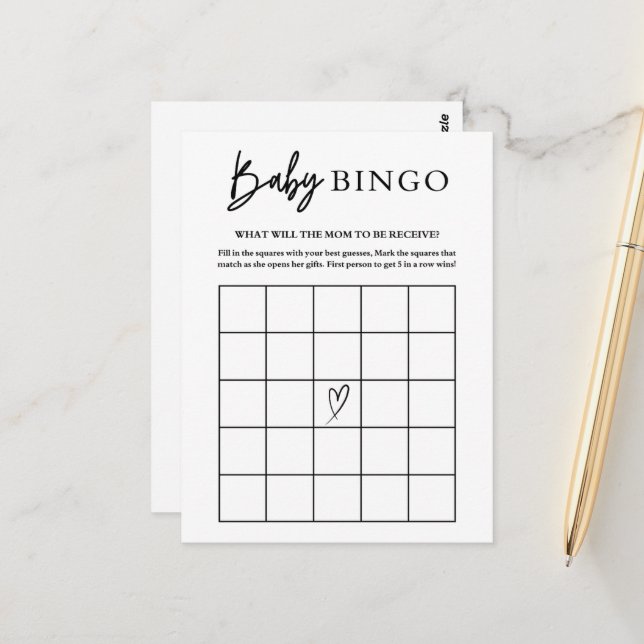 Jeu de cartes de bingo pour Baby Shower (Devant/Arrière en situation)