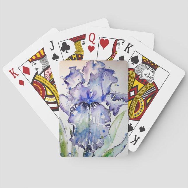 Jeu De Cartes De Jeu D'Aquarelle De Fleur Iris Vio (dos)