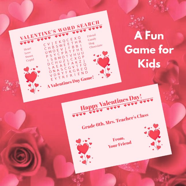 Jeu de cartes de la Saint-Valentin pour la classe  (Classroom Valentine's Day Card Game-Word Search-Kids Classroom activity)