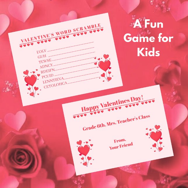 Jeu de cartes de la Saint-Valentin pour la classe  (Classroom Valentine's Day Card Game-Word Scramble-Kids)