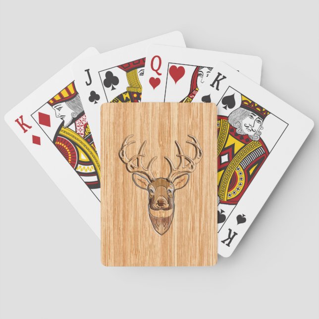 Jeu De Cartes Décor blanc Tail Deer Head Bois Inlay Grain (dos)