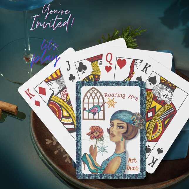 Jeu De Cartes Décor bleu Art déco des années 20 (Roaring 20's Art Deco Blue Trim Poker Cards)