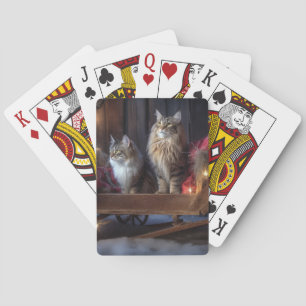 Jeu De Cartes Décor de Noël Chariot enneigé Maine Coon