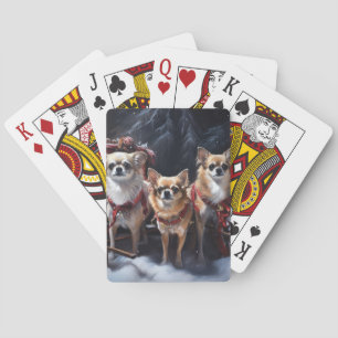 Jeu De Cartes Décor de Noël Chihuahua Snowy Sleigh