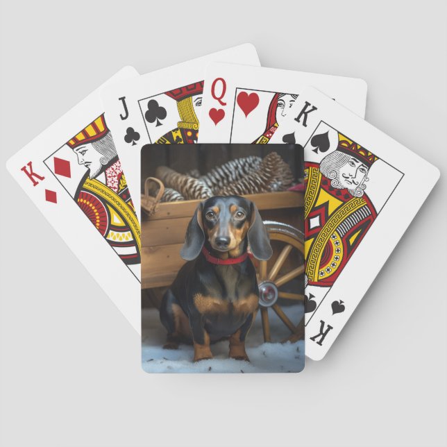Jeu De Cartes Décor de Noël Dachshund Snowy Sleigh (dos)