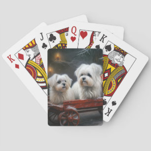 Jeu De Cartes Décor de Noël de traîneau enneigé maltais