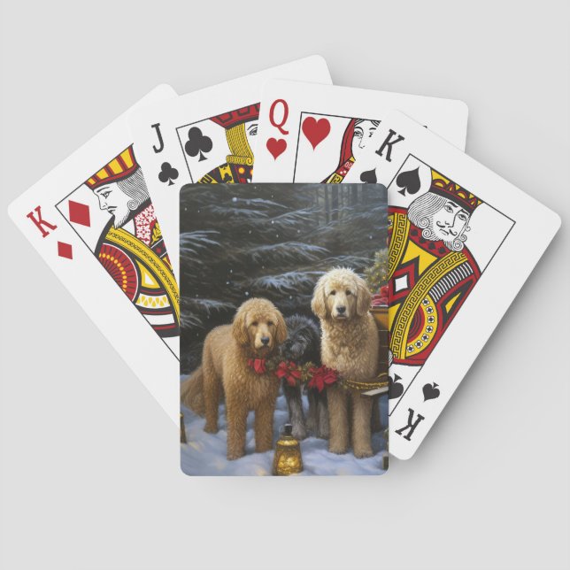 Jeu De Cartes Décor de Noël Goldendoodle Snowy Sleigh (dos)