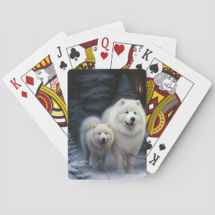 Jeu De Cartes Décor de Noël Samoyed Snowy Sleigh