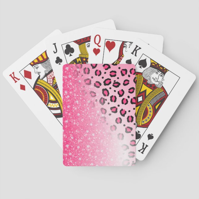 Jeu De Cartes Décor rose scintillant d'empreinte de léopard pour (dos)