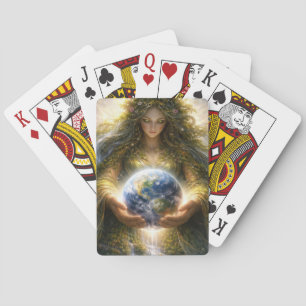 Jeu De Cartes Déesse Gaïa tenant doucement la planète Terre