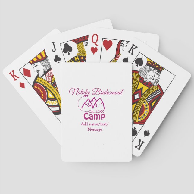 Jeu De Cartes Demoiselle d'honneur de camp rose ajouter nom date (dos)