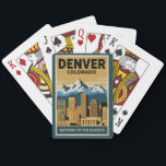 Jeu De Cartes Denver Colorado Skyline Travel Art Vintage<br><div class="desc">Design de déplacement vectoriel rétro Denver. Denver,  la capitale du Colorado,  est une métropole américaine datant de l'ère du Vieux-Ouest. Le Larimer Carré,  le plus ancien pâté de maisons de la ville,  possède des bâtiments du XIXe siècle emblématiques.</div>