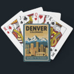 Jeu De Cartes Denver Colorado Skyline Travel Art Vintage<br><div class="desc">Design de déplacement vectoriel rétro Denver. Denver,  la capitale du Colorado,  est une métropole américaine datant de l'ère du Vieux-Ouest. Le Larimer Carré,  le plus ancien pâté de maisons de la ville,  possède des bâtiments du XIXe siècle emblématiques.</div>