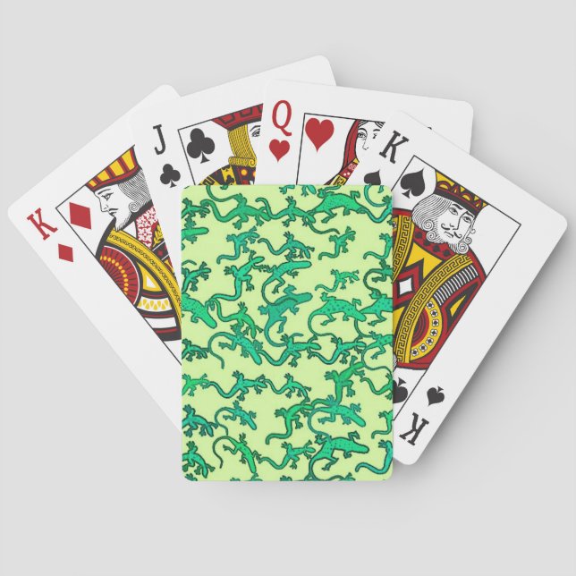 Jeu De Cartes Des lézards verts sur un arrière - plan vert citro (dos)