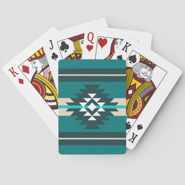 Jeu De Cartes Design aztèque en couleur turquoise (dos)