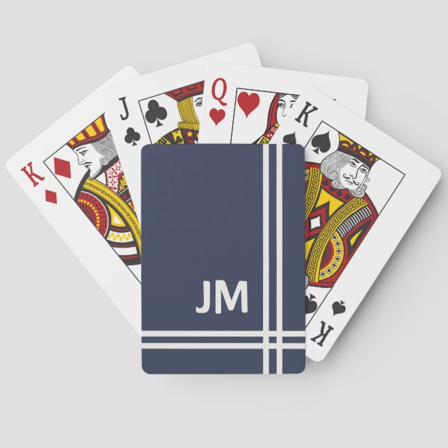 Jeu De Cartes Design élégant bleu marine et rayures blanches (dos)