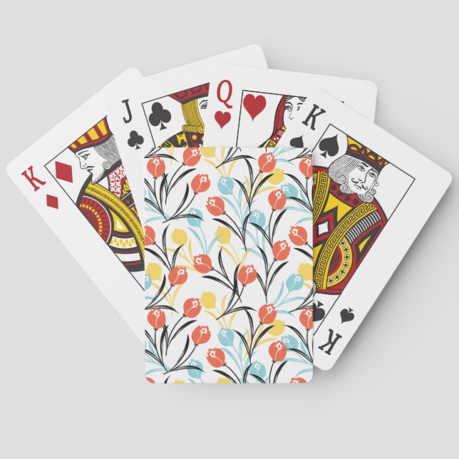 Jeu De Cartes Design floral Motif de Tulipe en blanc (dos)