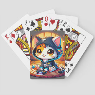 Jeu De Cartes dessin animé chat, tapis douillet, plantes, bougie