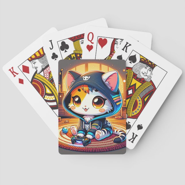 Jeu De Cartes dessin animé chat, tapis douillet, plantes, bougie (dos)