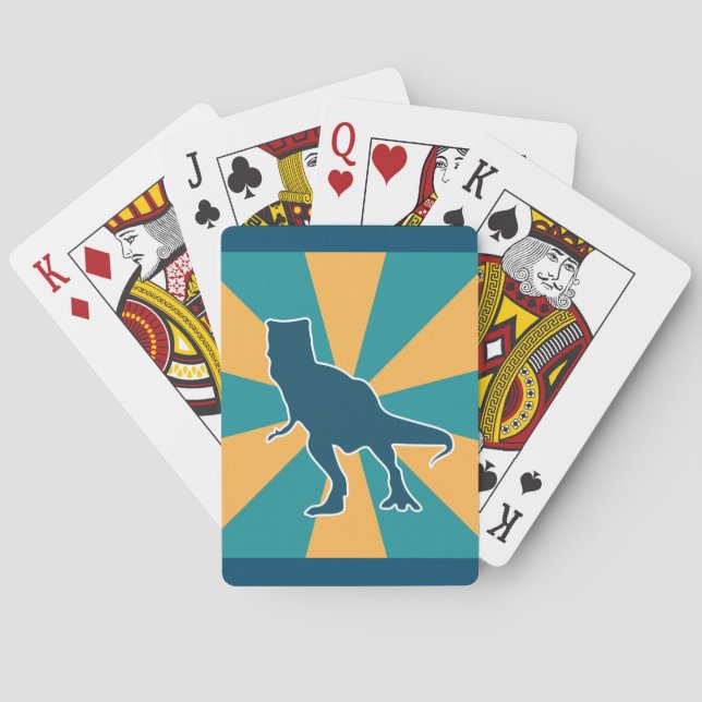 Jeu De Cartes Dessin de dinosaure T-rex en colère jaune et bleu (dos)