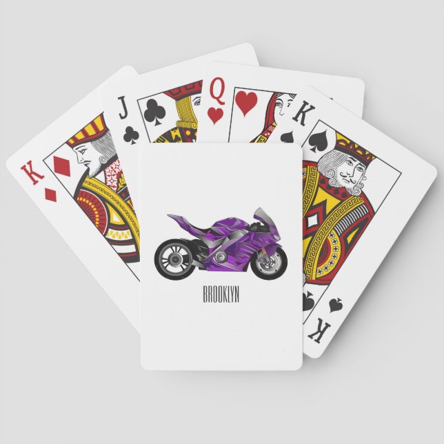 Jeu De Cartes Dessin de moto de sport violet (dos)