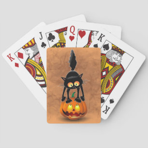 Jeu De Cartes Dessin d'Halloween au chat effrayé sur Citrouille