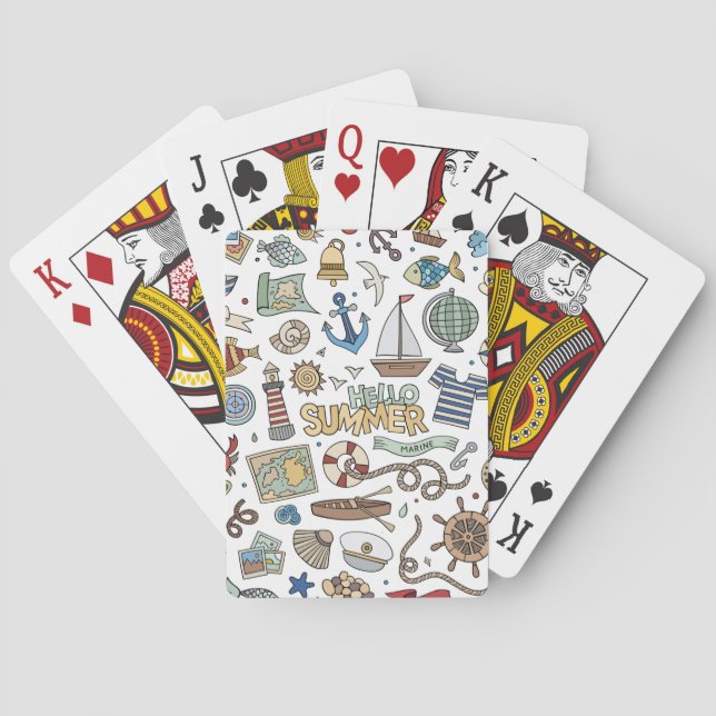 Jeu De Cartes Dessin nautique sur fond blanc (dos)