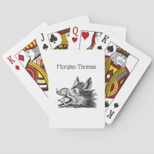 Jeu De Cartes Dessin tête de sanglier vintage en noir et blanc