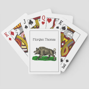 Jeu De Cartes Dessin vintage de sanglier en noir et blanc #3C