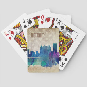 Jeu De Cartes Detroit, horizon de ville d'aquarelle de MI