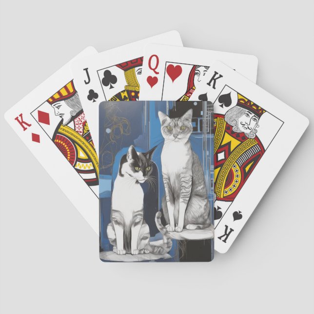 Jeu De Cartes Deux chats gris sur un Arrière - plan Abstrait (dos)