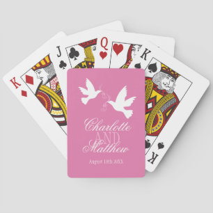 Jeu De Cartes Deux colombes blanches nom mariage rose jouant aux