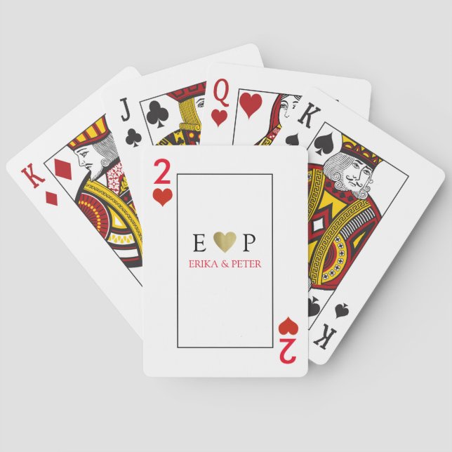 Jeu De Cartes Deux de Coeurs amour mariage monogramme blanc (dos)