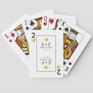 Jeu De Cartes Deux de Coeurs Mariage Faveurs Monogramme Blanc