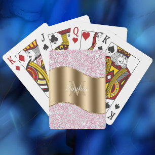 Jeu De Cartes Diamants de Glam sur rose, Monogramme d'or, Nom du