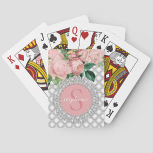 Jeu De Cartes Diamants étincelants Rose Roses Monogramme