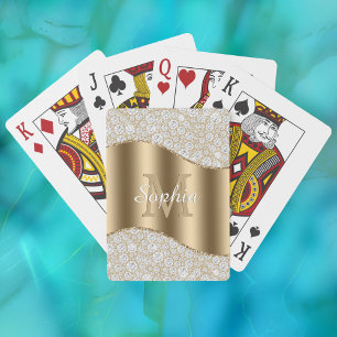 Jeu De Cartes Diamants, grand monogramme doré, nom en écriture b