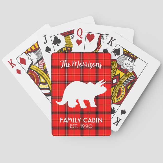Jeu De Cartes Dinosaur Red Buffalo Plaid Nom de la famille du Ca (dos)