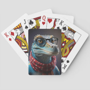 Jeu De Cartes dinosaure bleu portant une écharpe de Noël