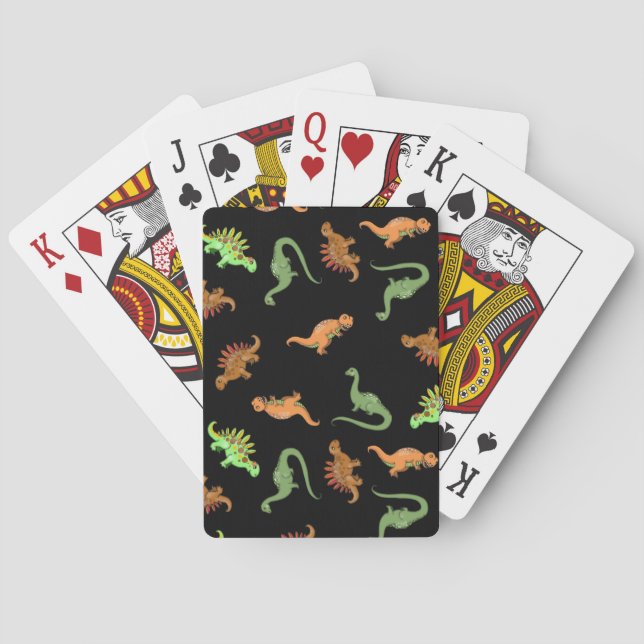 Jeu De Cartes Dinosaures mignons sur fond noir (dos)