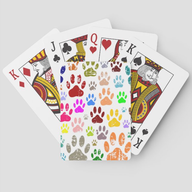 Jeu De Cartes Distressed Colorful Dog Paw Prints (dos)