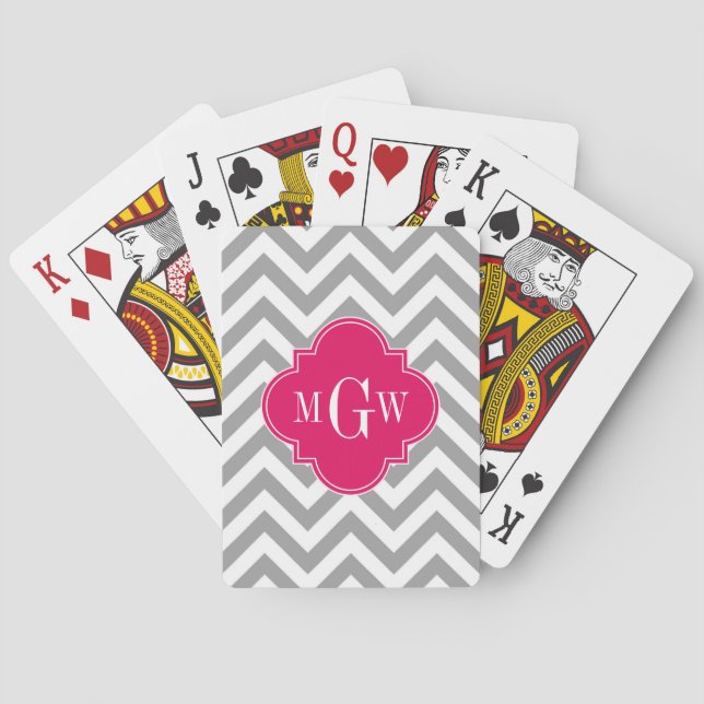 Jeu De Cartes Dk Grey Lg Chevron Raspberry Quatrefoil 3 Monogram (dos)