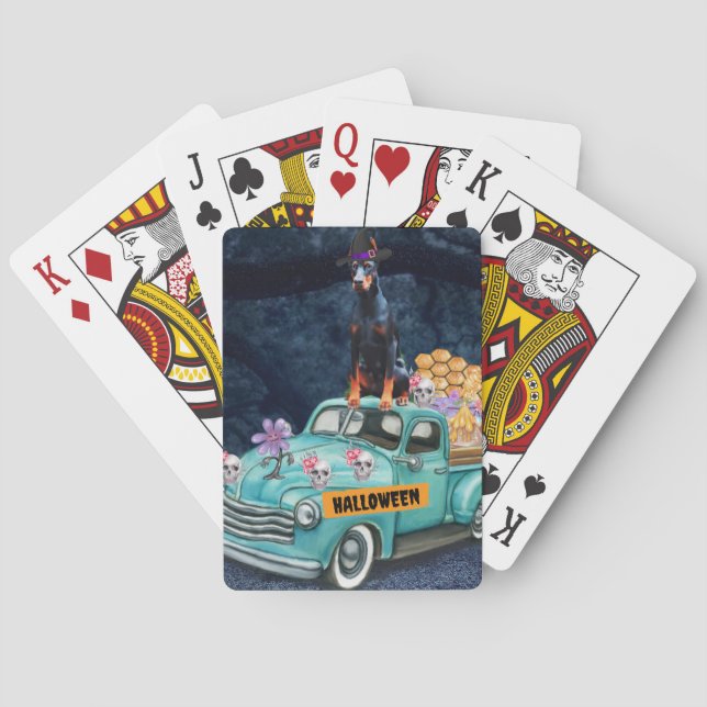 Jeu De Cartes Doberman Chien Halloween Camion Effrayant Nuit (dos)