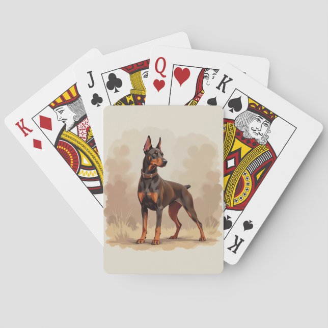 Jeu De Cartes Dobermann Pinscher Chien Brun Rouille Rouge (dos)