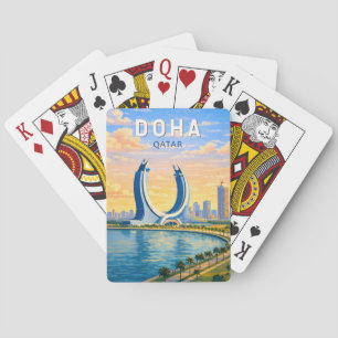 Jeu De Cartes Doha Qatar Illustration Voyage Art Rétro