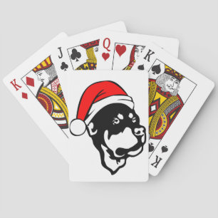Jeu De Cartes Doigt Rottweiler portant le chapeau de Noël rouge