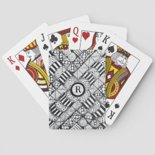 Jeu De Cartes Doodle Dessiné à la Main en Noir et Blanc avec Mon