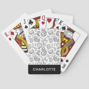 Jeu De Cartes Doodle personnalisé d'école en noir et blanc