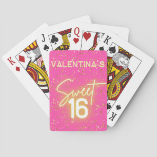 Jeu De Cartes Douce 16 ans Fushia Néon Doré Anniversaire Paillet